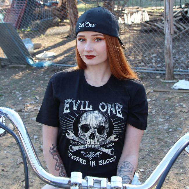 Red wearing Skull & Wrenches Tee